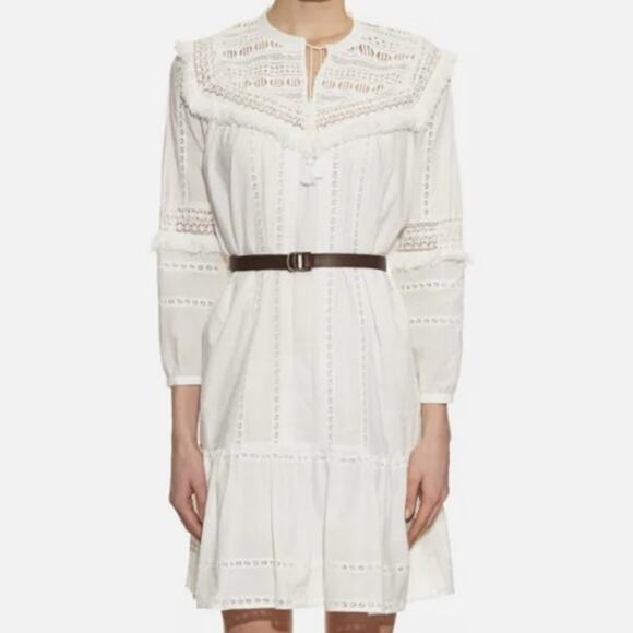 Sea New York White Cotton Lace Ruffle Boho Dress Size 4 Beachy - Picture 1 of 10